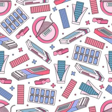 Color seamless pattern with chewing gum. Style of the 90s Stock Illustration