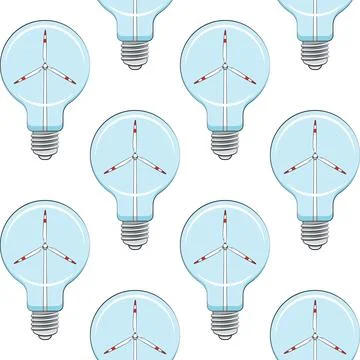 Color seamless pattern with light bulb with wind turbine, windmill イラスト素材