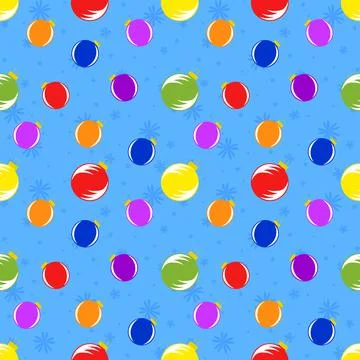 Color seamless pattern of red, orange, blue, yellow, green, pink Christmas ba Stock Illustration