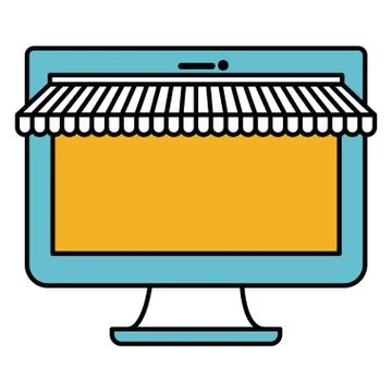 Color sections silhouette of desktop computer online store Illustrazione stock