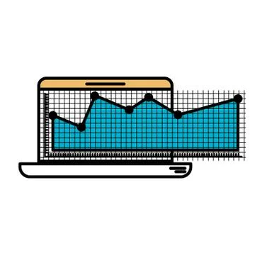 Color sections silhouette of laptop computer and financial risk graphic Illustrazione stock