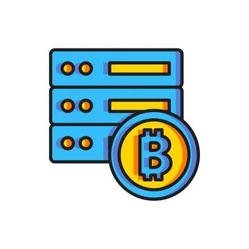 Color Server bitcoin icon isolated on white background. Flat filled outline.. Stock Illustration
