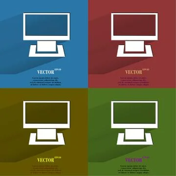 Color set Computer. Flat modern web button with long shadow and space for your t Stock Illustration