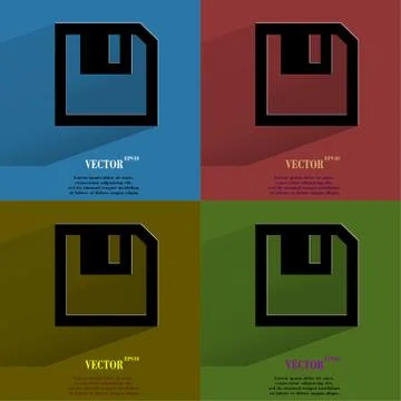 Color set floppy disk. Flat modern web button with long shadow and space for you Stock Illustration