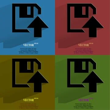 Color set floppy disk upload,  Flat modern web button with long shadow and space Illustrazione stock