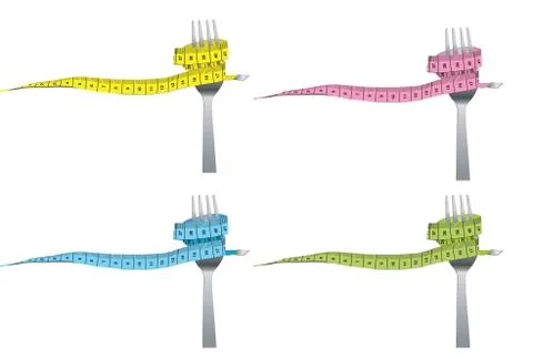 Color set of fork and measuring tape for a healthy lifestyle concept Ilustração Stock