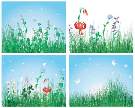 Color set of grass backgrounds Illustrazione stock