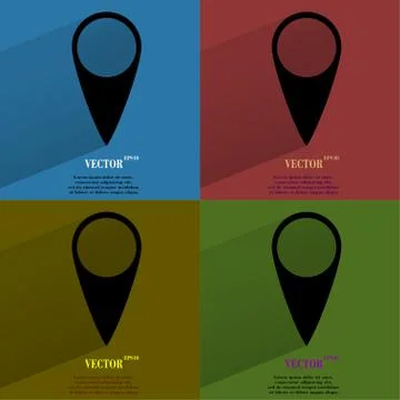 Color set map pointers. Flat modern web button with long shadow and space for yo Illustrazione stock