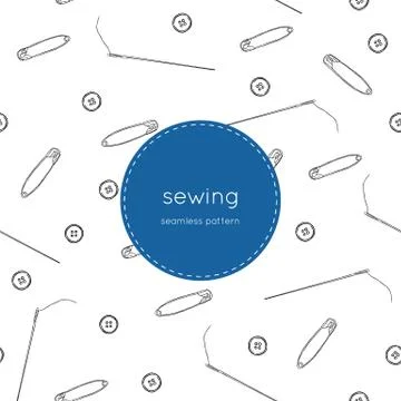 Color set of objects for sewing, seamless pattern vector. Illustrazione stock