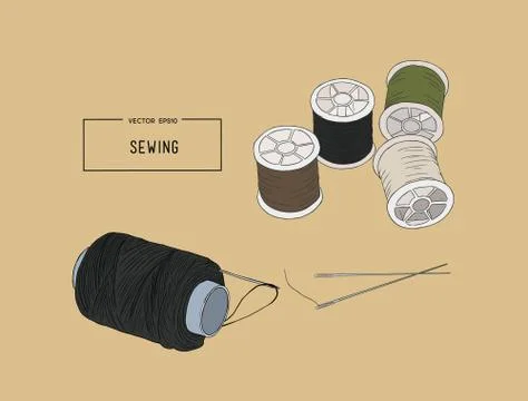Color set of objects for sewing, sketch tool vector. Stock Illustration