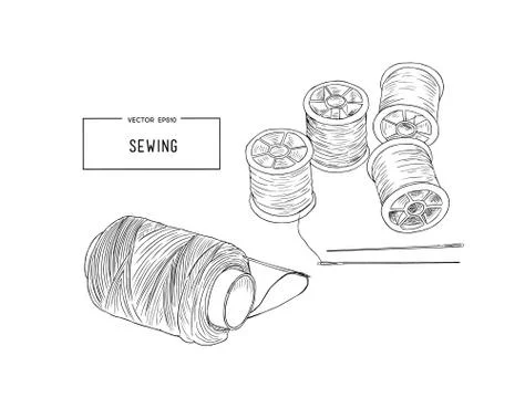 Color set of objects for sewing, sketch tool vector. Stock Illustration