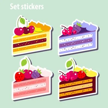Color set of piece of cake. Set stickers. Stock Illustration