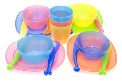 Color Set of plastic ware Stock Photos