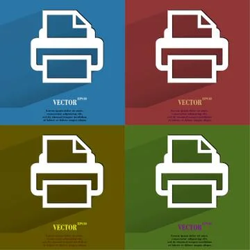 Color set Printer. Flat modern web button with long shadow and space for your te Illustrazione stock