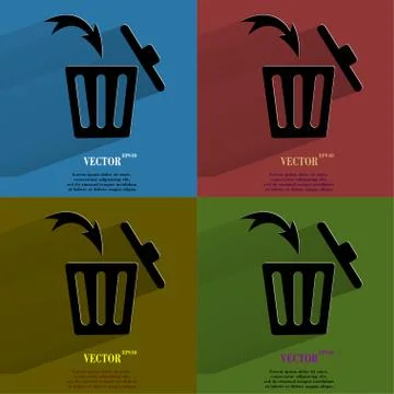 Color set Trash bin. Flat modern web button with long shadow and space for your Stock Illustration