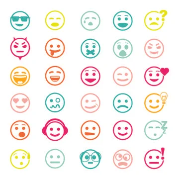 Color set of vector icons with smiley faces Stock Illustration