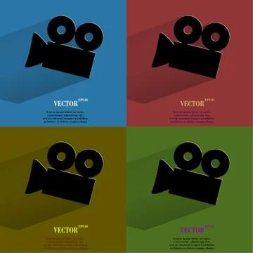 Color set Video-camera. Flat modern web button with long shadow and space for yo Stock Illustration