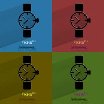 Color set Watch,clock. Flat modern web button with long shadow and space for you Stock Illustration