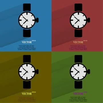 Color set Watch,clock. Flat modern web button with long shadow and space for you Illustrazione stock