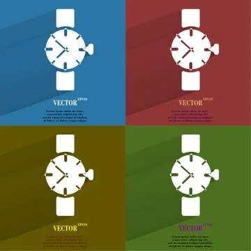 Color set Watch,clock. Flat modern web button with long shadow and space for you Stock Illustration