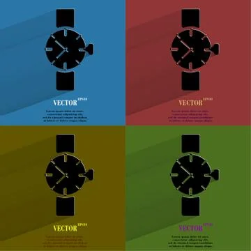 Color set Watch,clock. Flat modern web button with long shadow and space for you Stock Illustration
