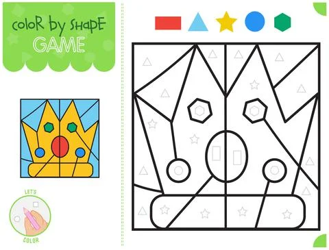 Color by shape, educational game for children, cartoon style crown Stockillustratie