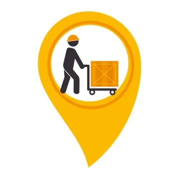 Color silhouette with map pointer with man carrying package Stock Illustration