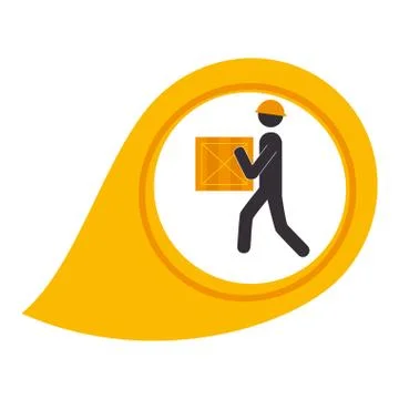 Color silhouette with map pointer with man and package Stock Illustration