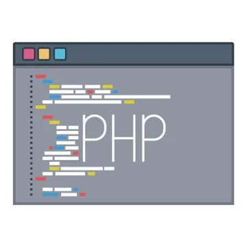 Color silhouette of programming window with script code php Stock Illustration