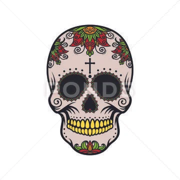 Color skull with yellow teeth Stock Illustration