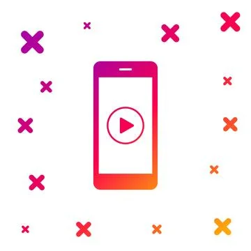 Color Smartphone with play button on the screen icon isolated on white Stock Illustration