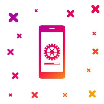 Color Smartphone update process with gearbox progress and loading bar icon イラスト素材