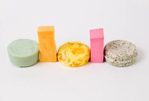 Color soaps in a row Stock Photos