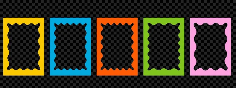 Color squiggle frames set. Trendy curved rectangle frame box. Stock Illustration