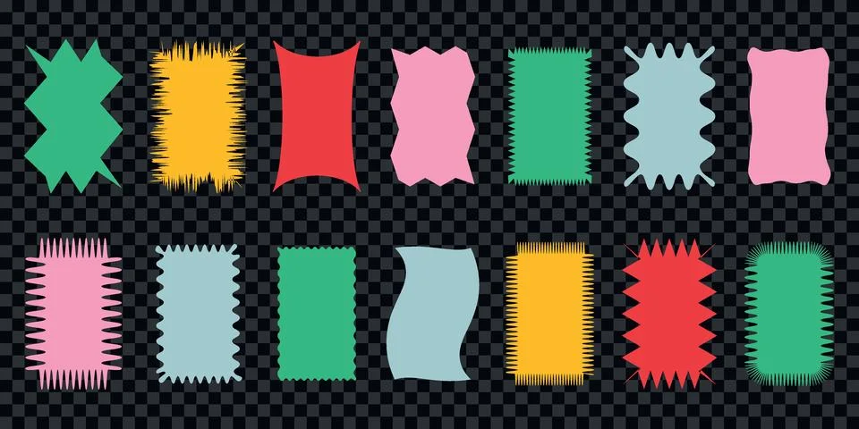 Color squiggle stories frames set. Vector groovy shapes. Zigzag wavy edges,.. Stock Illustration
