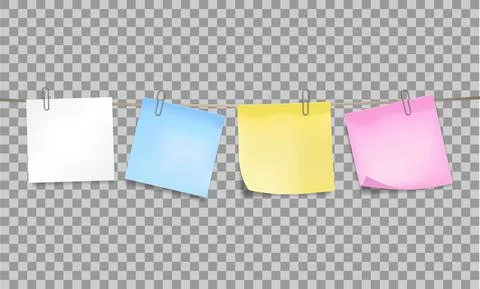 Color sticky notes attached metal paper clips on tape Stock Illustration