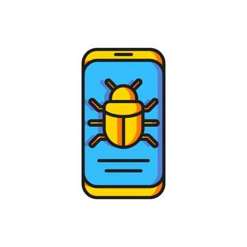 Color System bug on mobile icon isolated on white background. Code bug conc.. イラスト素材