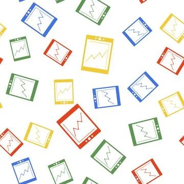 Color Tablet with statistic graph chart icon isolated seamless pattern on white Stock Illustration