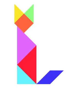 Color tangram puzzle in cat shape on white background イラスト素材