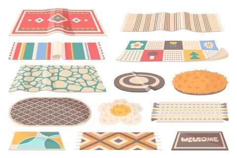 Color textile mats. Wool interior textile, cozy home fabric elements, fluffy Stock Illustration