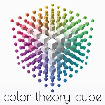 Color theory cube with small cubes on corners. 3d style vector illustration. Stock Illustration
