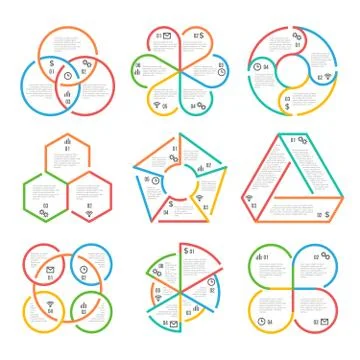 Color thick line circle, triangular, hexagonal, pentagonal infographics business Stock Illustration