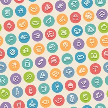 Color Tilted Seamless Pattern with Food Icons Stock Illustration