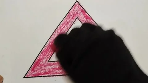 Color the triangular shape with a red crayon Stock Footage 224996955