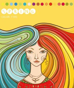 Color type of girl - spring. Spring girl. Colors for spring-type appearance. Stock Illustration