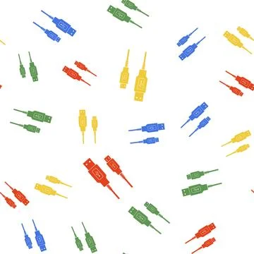 Color USB Micro cables icon isolated seamless pattern on white background Stock Illustration