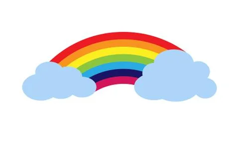 Color vector drawing of clouds and rainbows. Isolated on a white background. Stock Illustration