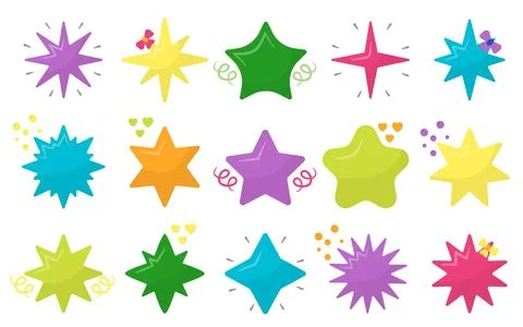 Color vector flat cartoon style set of stars Stock Illustration