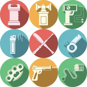 Color vector icons for self defence Illustration