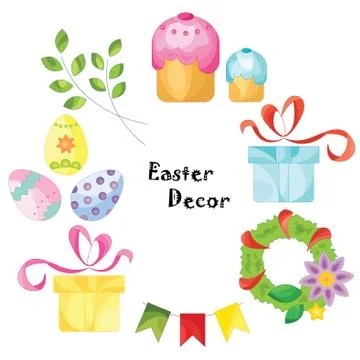 Color vector illustration. Easter decorations set on a white background Stock Illustration